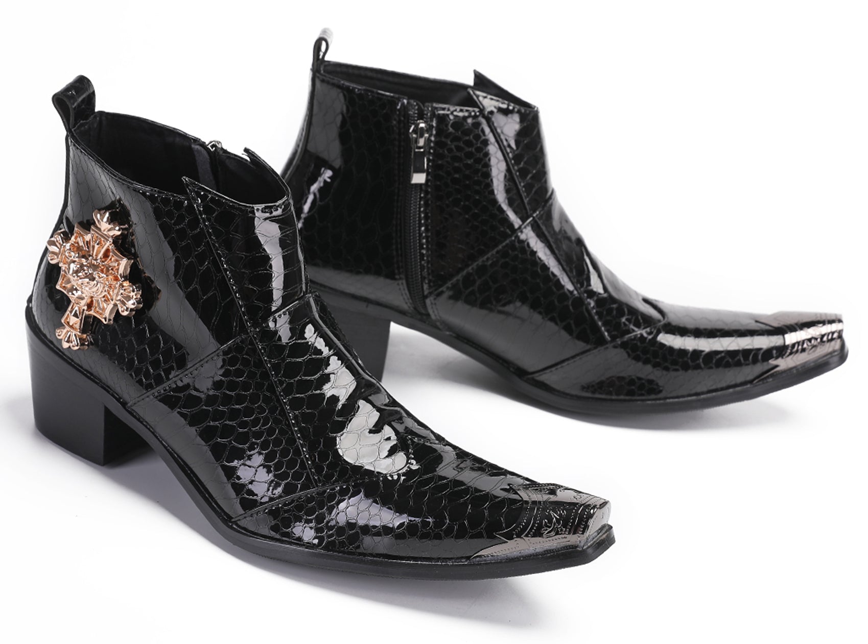 Mens Snakeskin Pattern Zipper Rap Western Boots