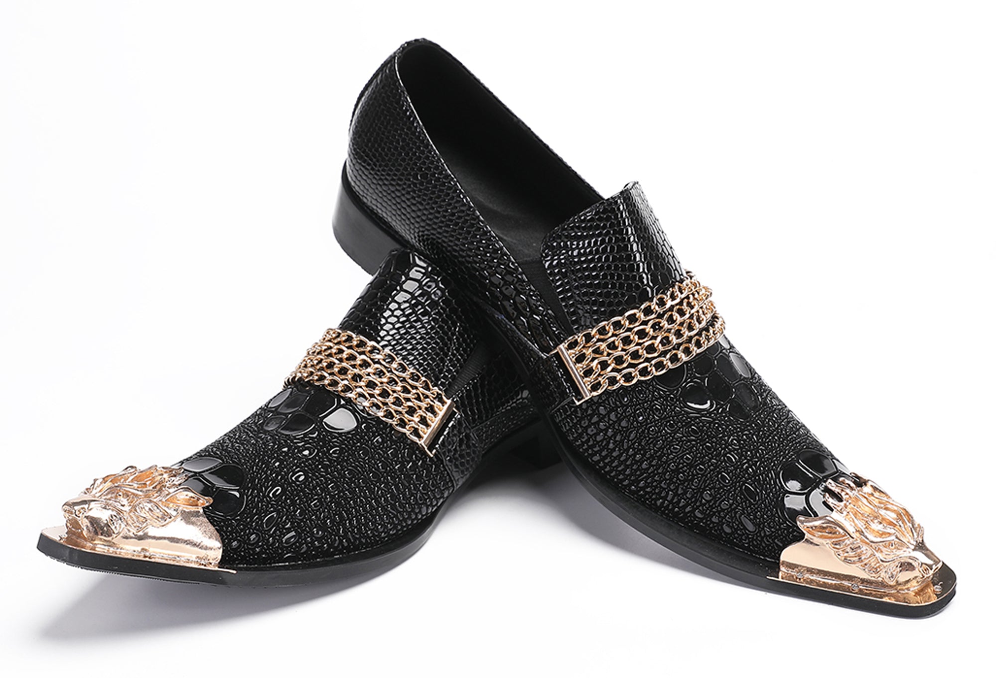 Mens Party Casual Gold Chain Western Loafers
