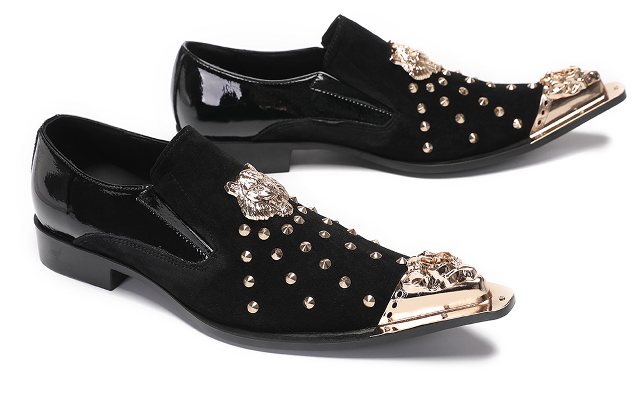 Mens Gold Beads Party Casual Suede Loafers