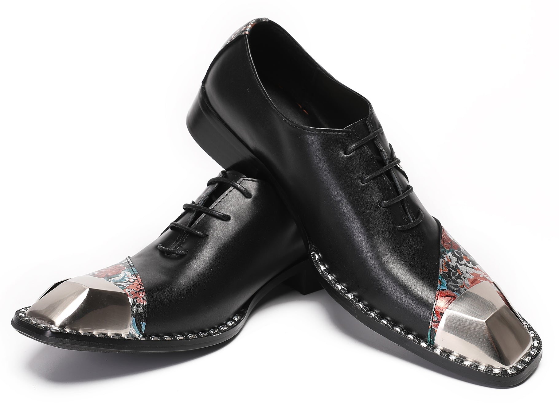 Mens Metal Square Tie Oxfords Two Toe Western Shoes