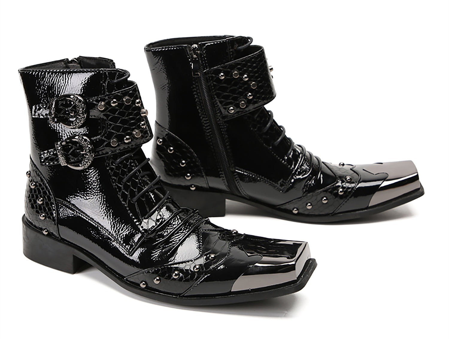 Men's Metal Square-Toe Buckle Western Western Boots