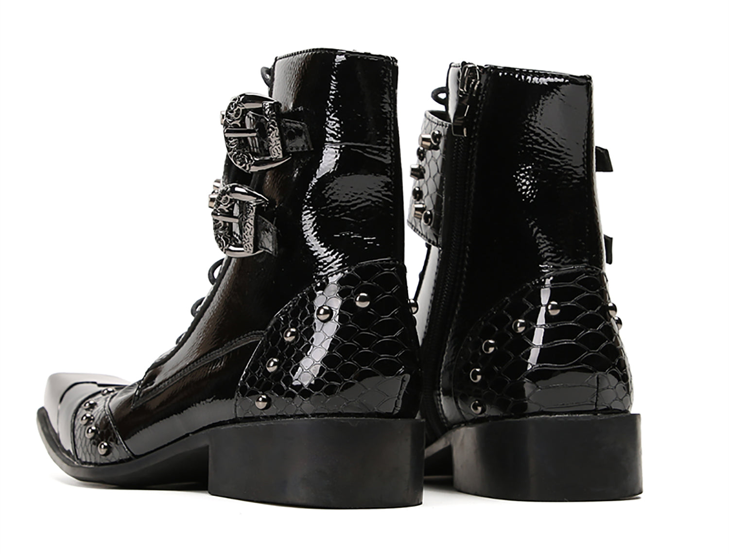 Men's Metal Square-Toe Buckle Western Western Boots