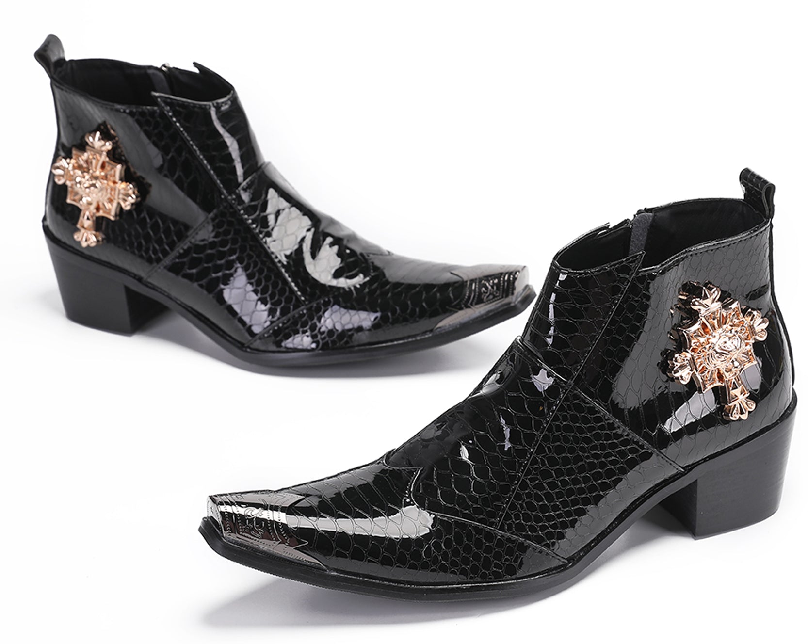 Mens Snakeskin Pattern Zipper Rap Western Boots