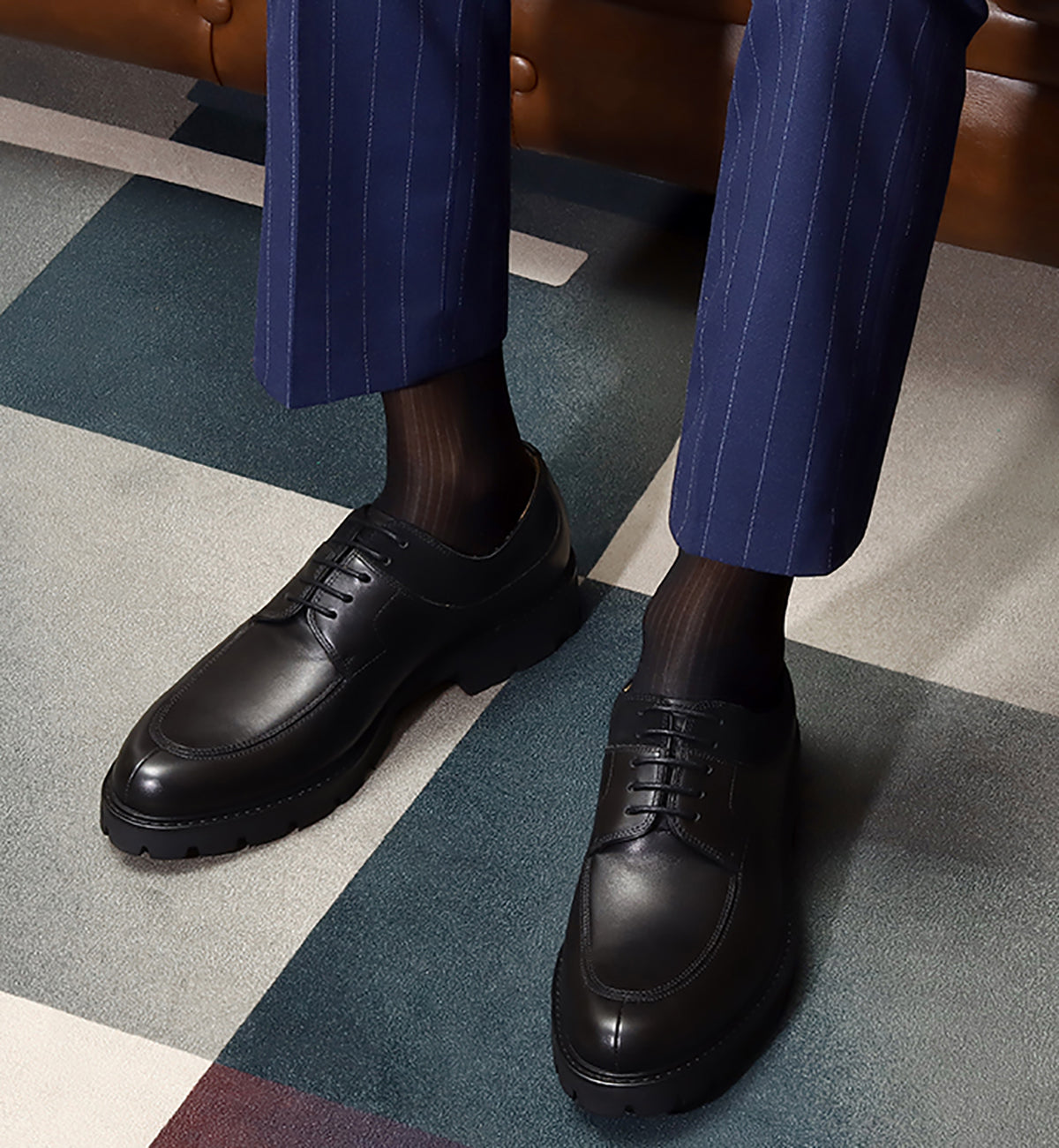 Men's  Genuine Leather Tuxedo Derby Thick Sole Shoes
