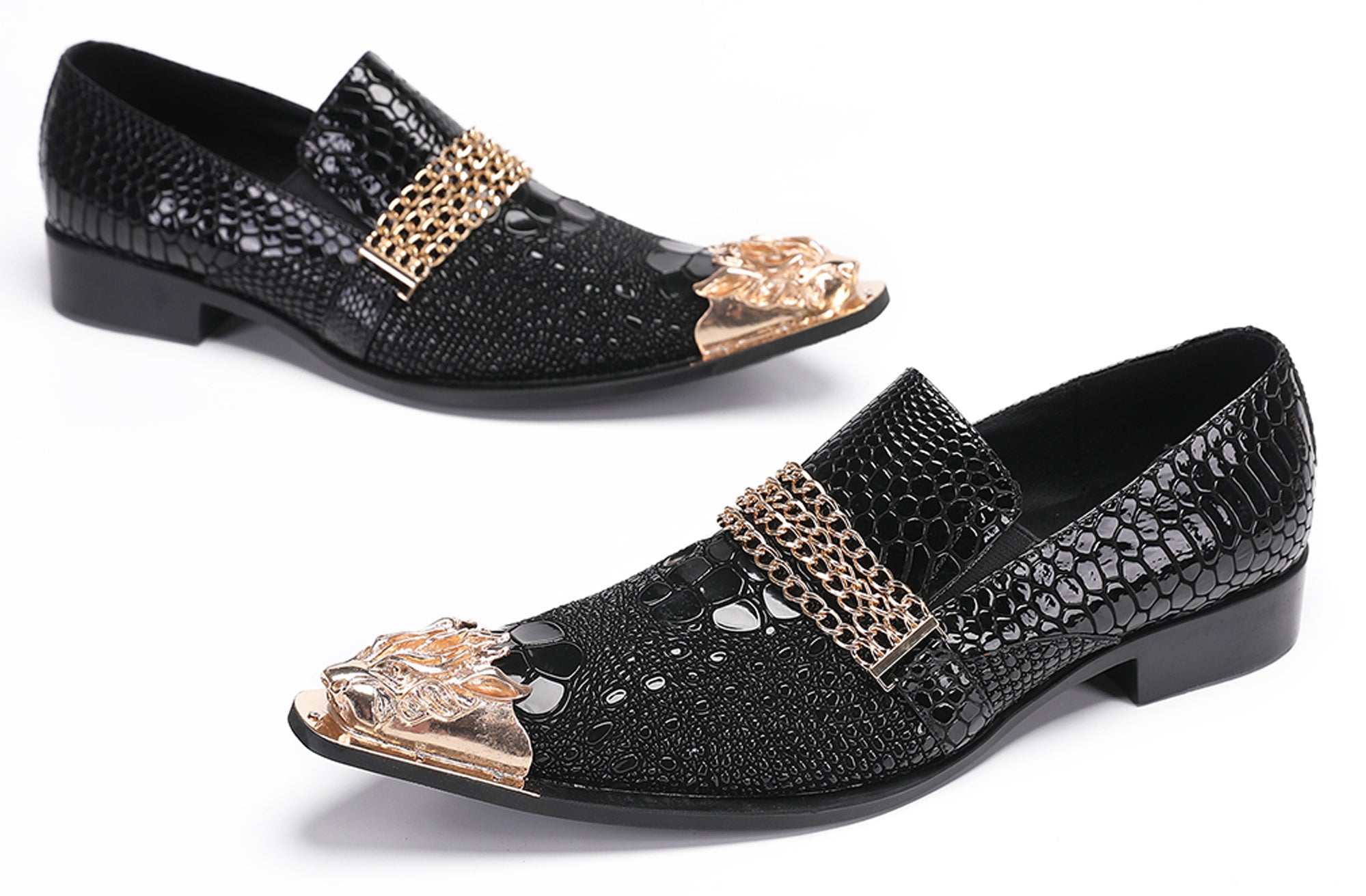 Mens Party Casual Gold Chain Western Loafers