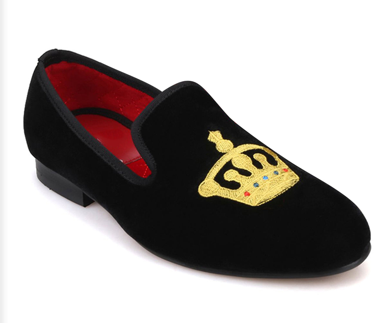 Mens Suede Loafers Embroidered Crown Slip On Shoes