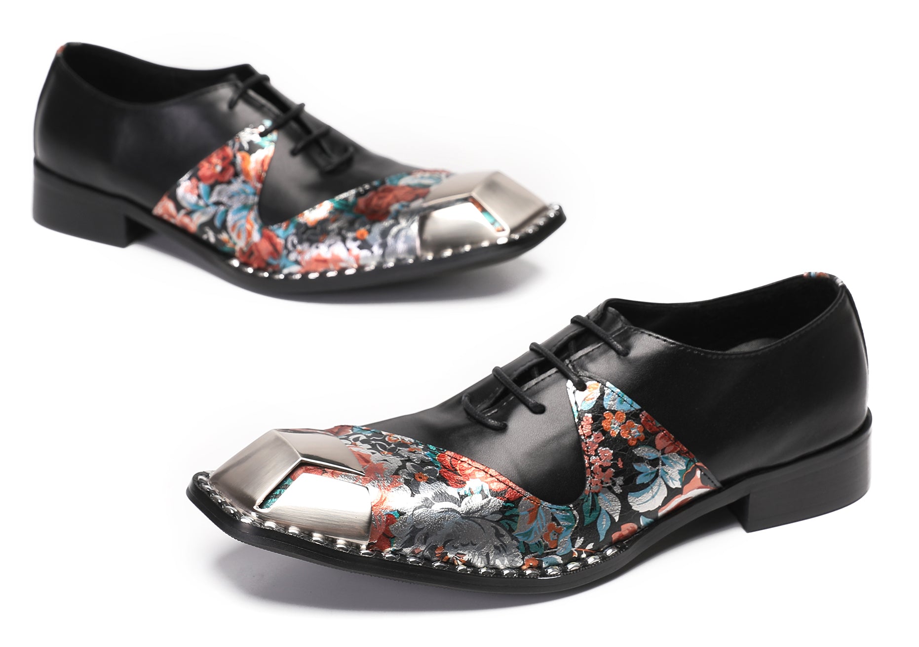 Mens Metal Square Tie Oxfords Two Toe Western Shoes