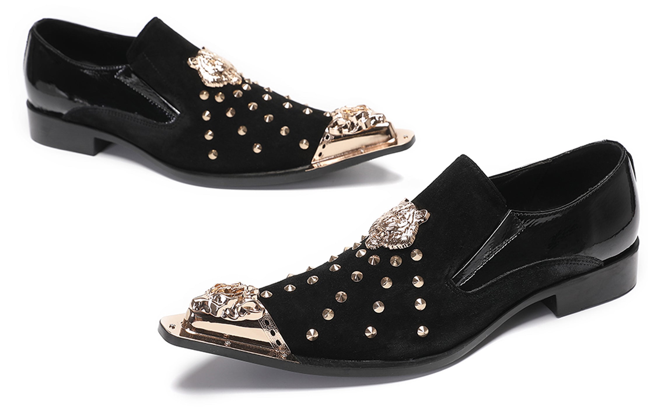 Mens Gold Beads Party Casual Suede Loafers