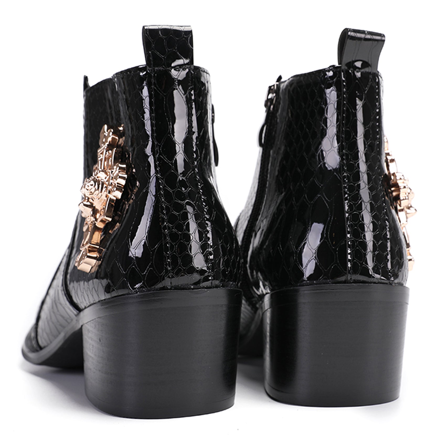 Mens Snakeskin Pattern Zipper Rap Western Boots