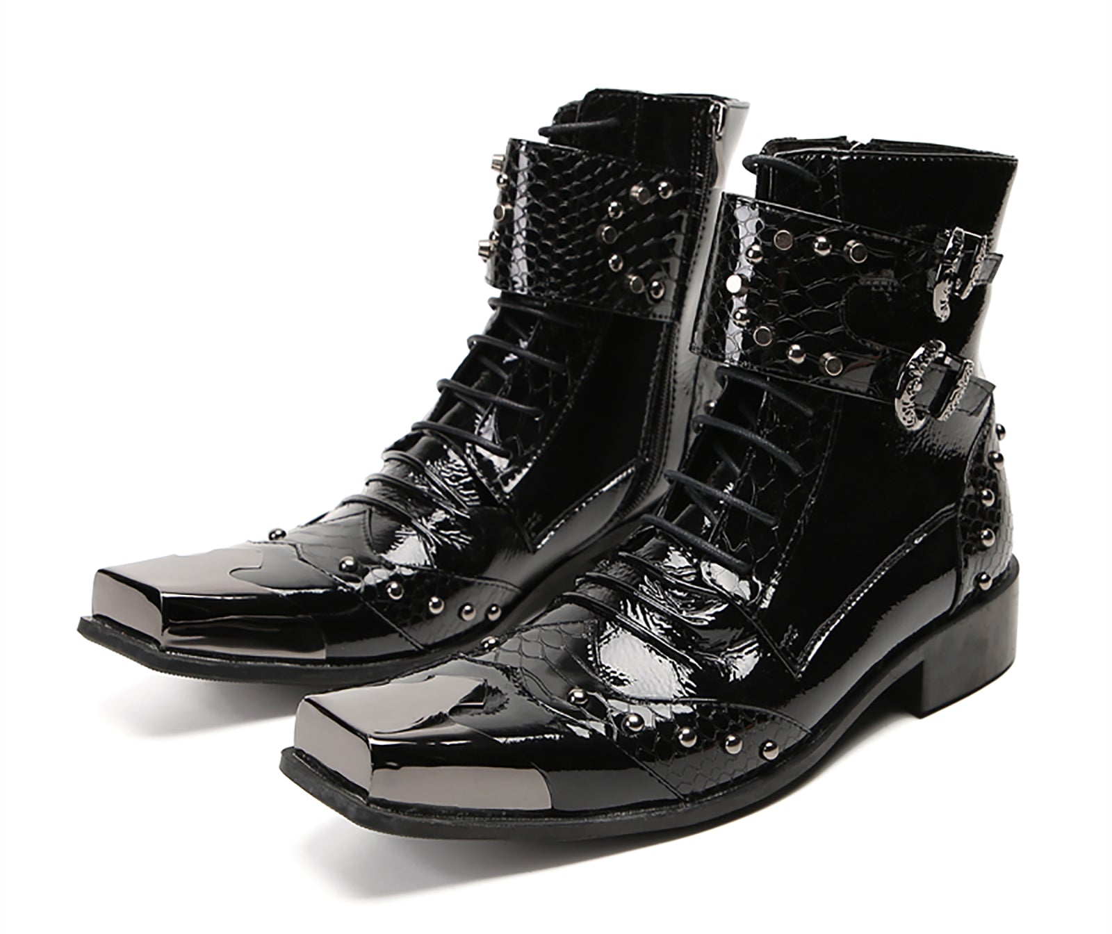 Men's Metal Square-Toe Buckle Western Western Boots