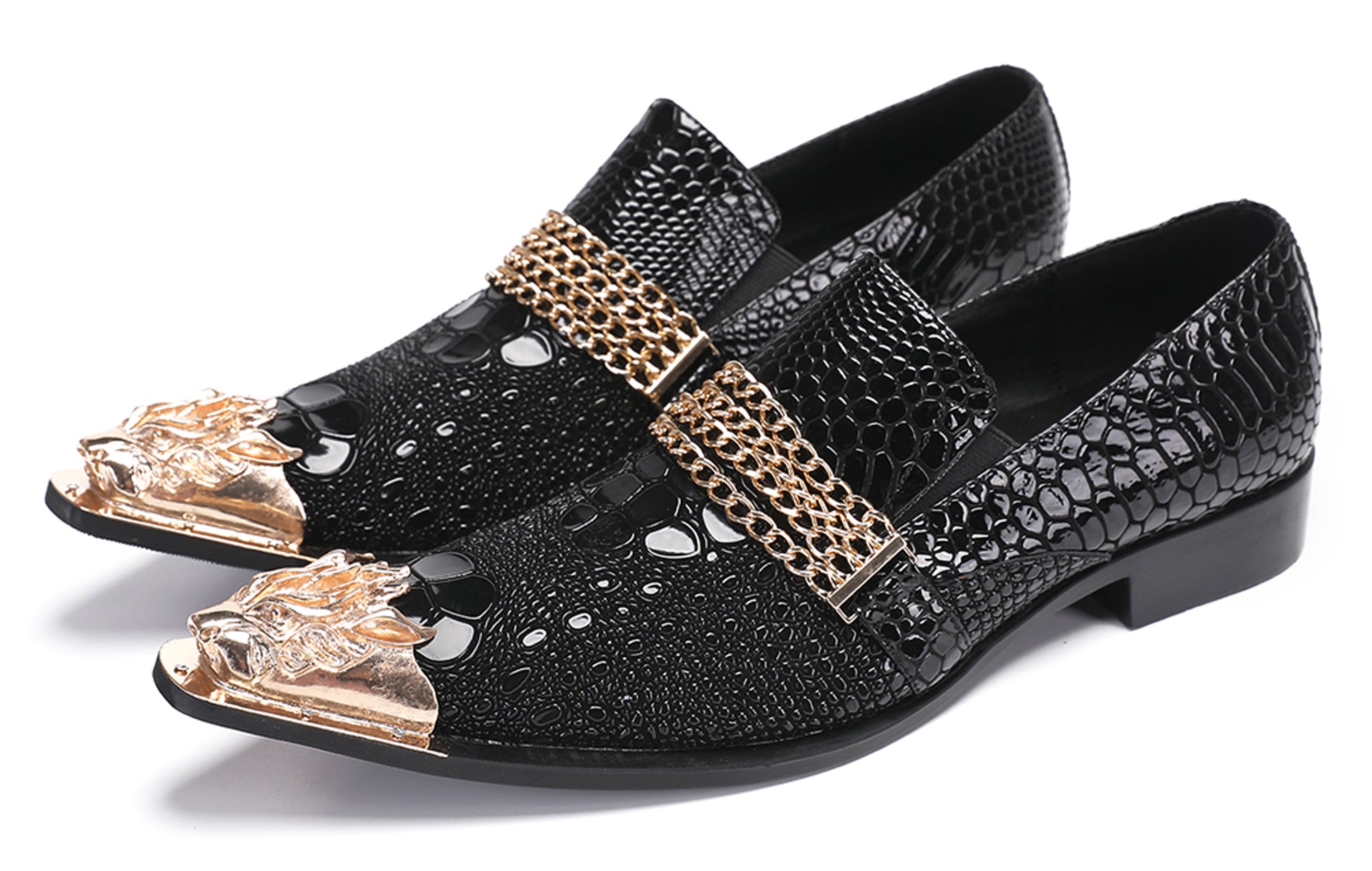 Mens Party Casual Gold Chain Western Loafers