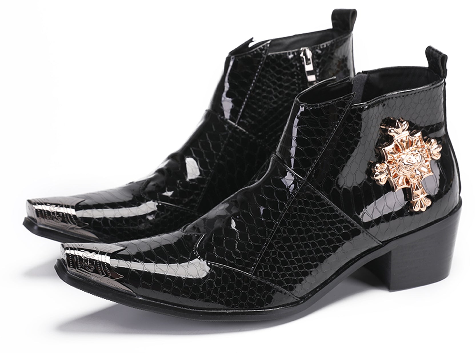 Mens Snakeskin Pattern Zipper Rap Western Boots