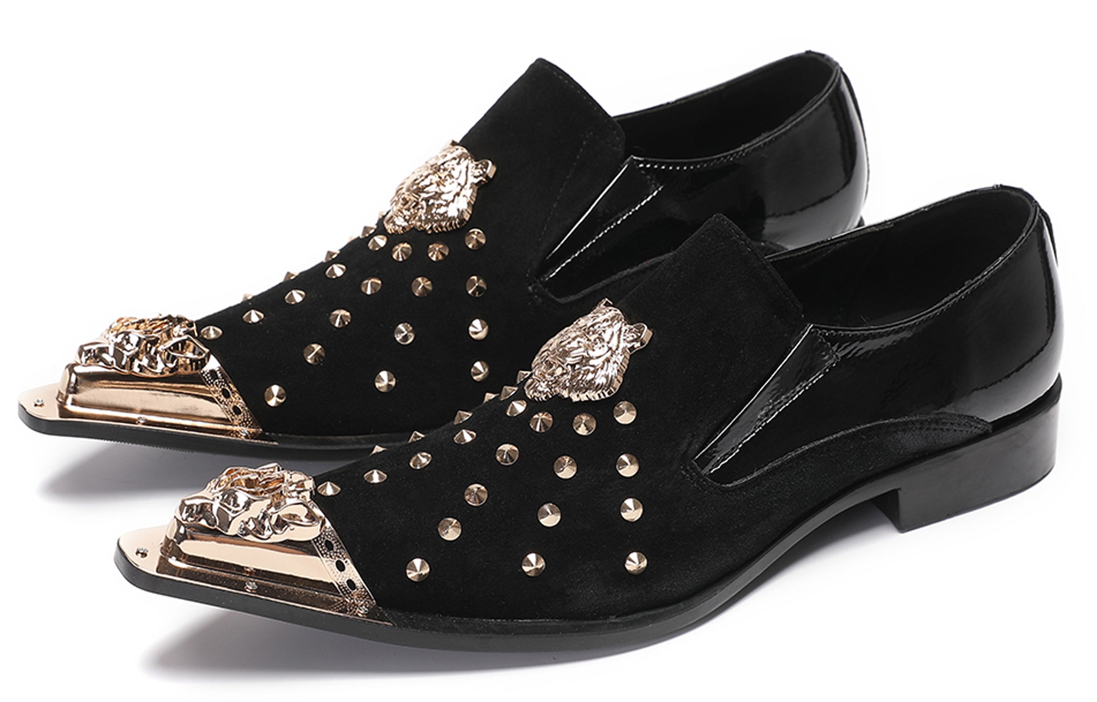 Mens Gold Beads Party Casual Suede Loafers