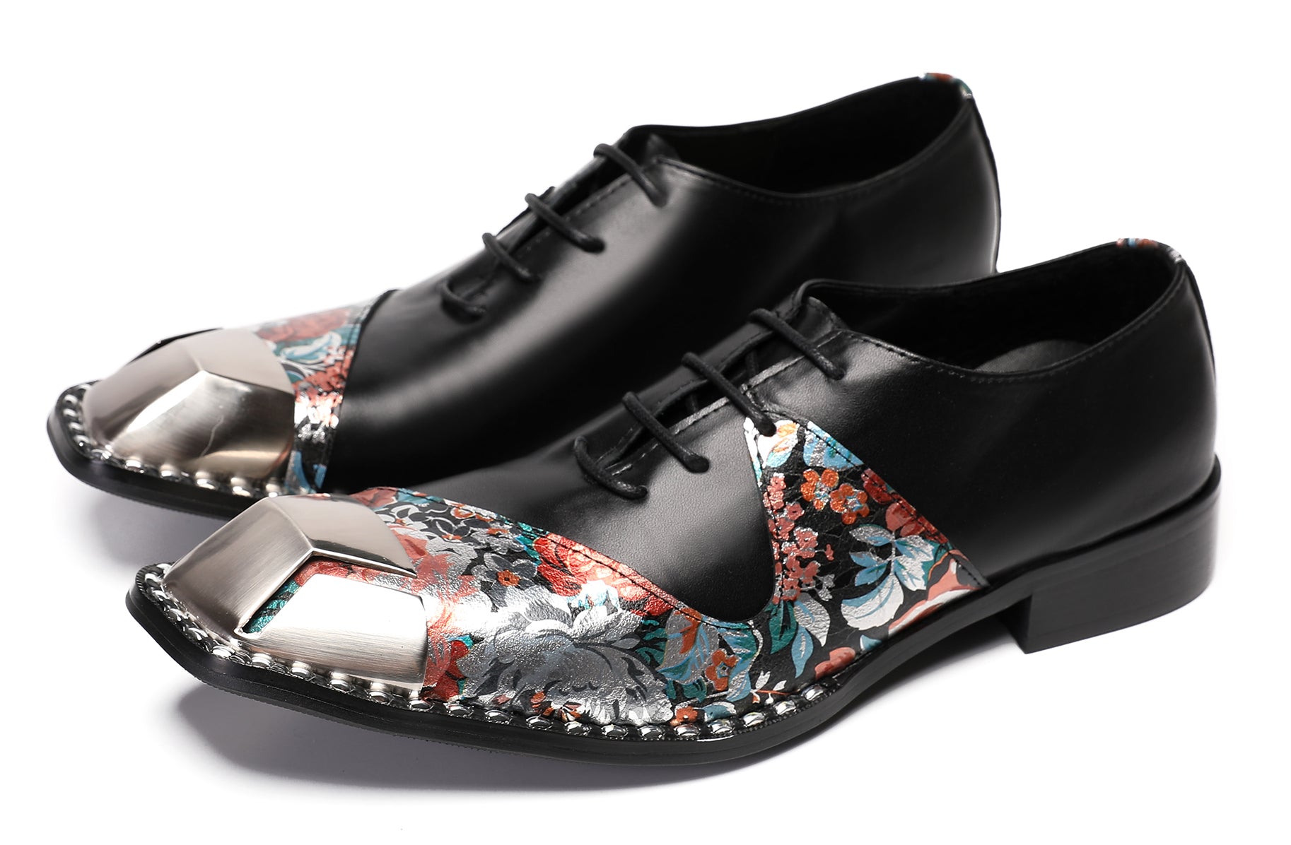 Mens Metal Square Tie Oxfords Two Toe Western Shoes