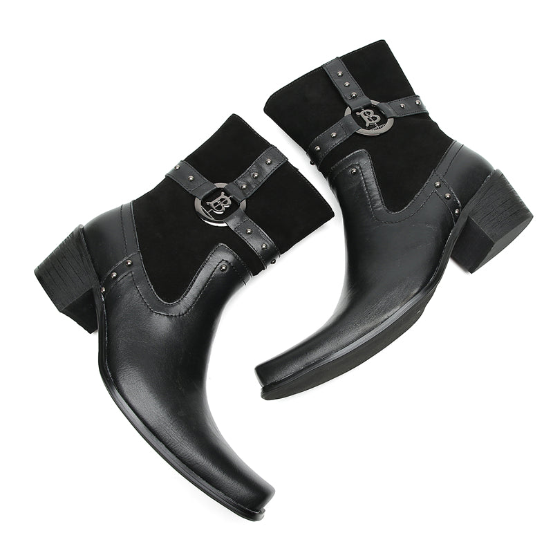 Men's Buttons Beaded High Top Western Boots