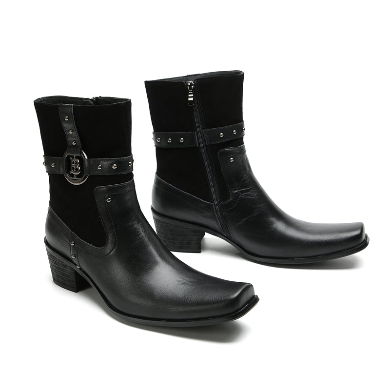 Men's Buttons Beaded High Top Western Boots