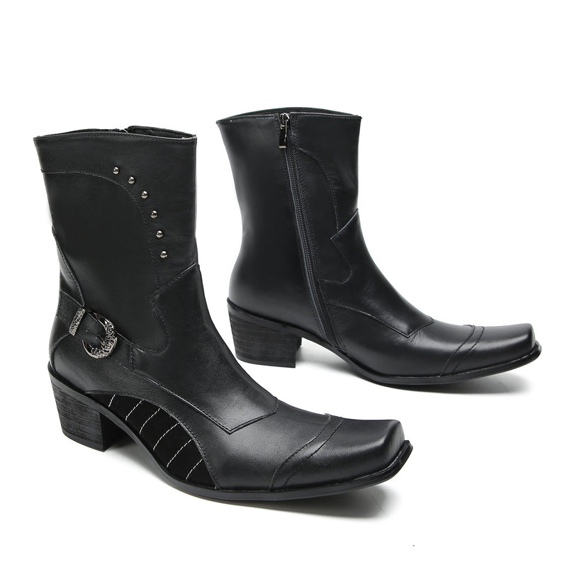 Men's Buttons Beaded High Top Western Boots