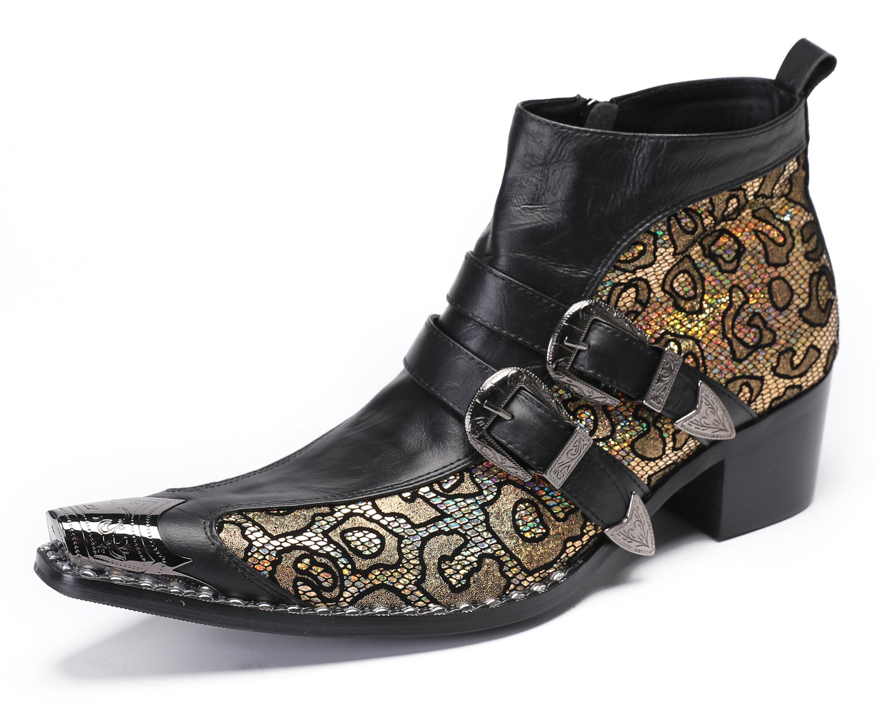 Mens Casual Two Tone Buckles Western Boots