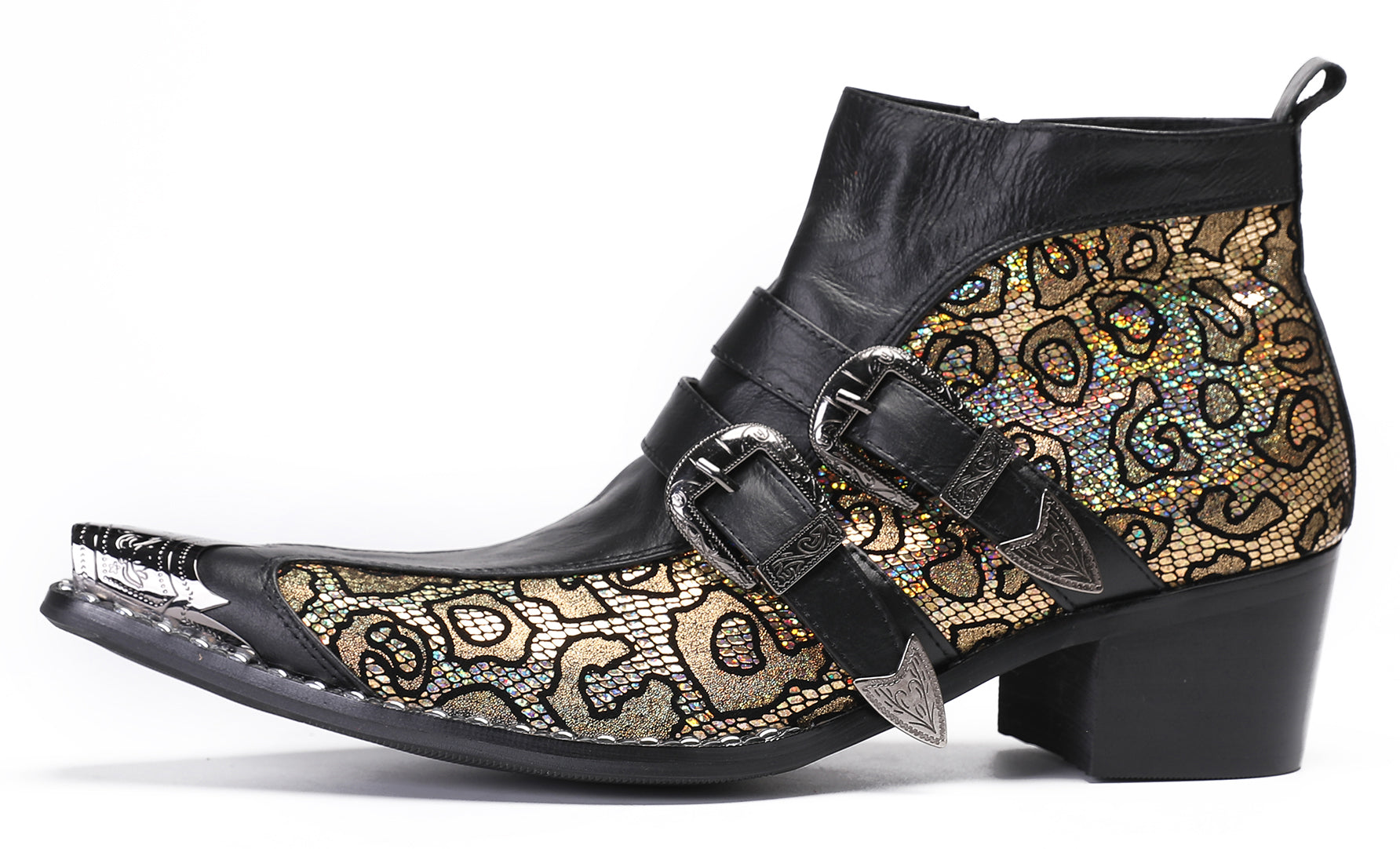 Mens Casual Two Tone Buckles Western Boots