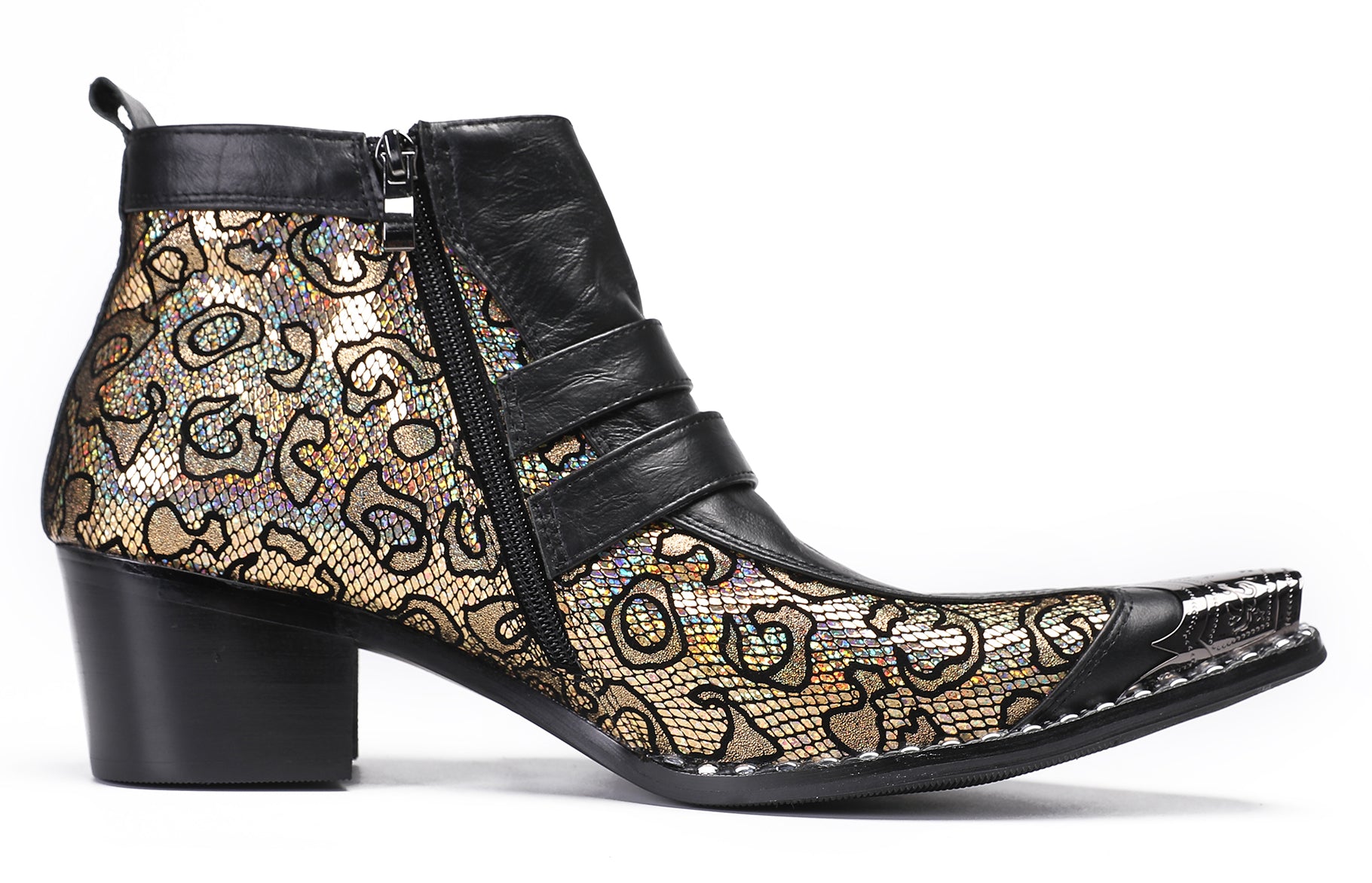 Mens Casual Two Tone Buckles Western Boots