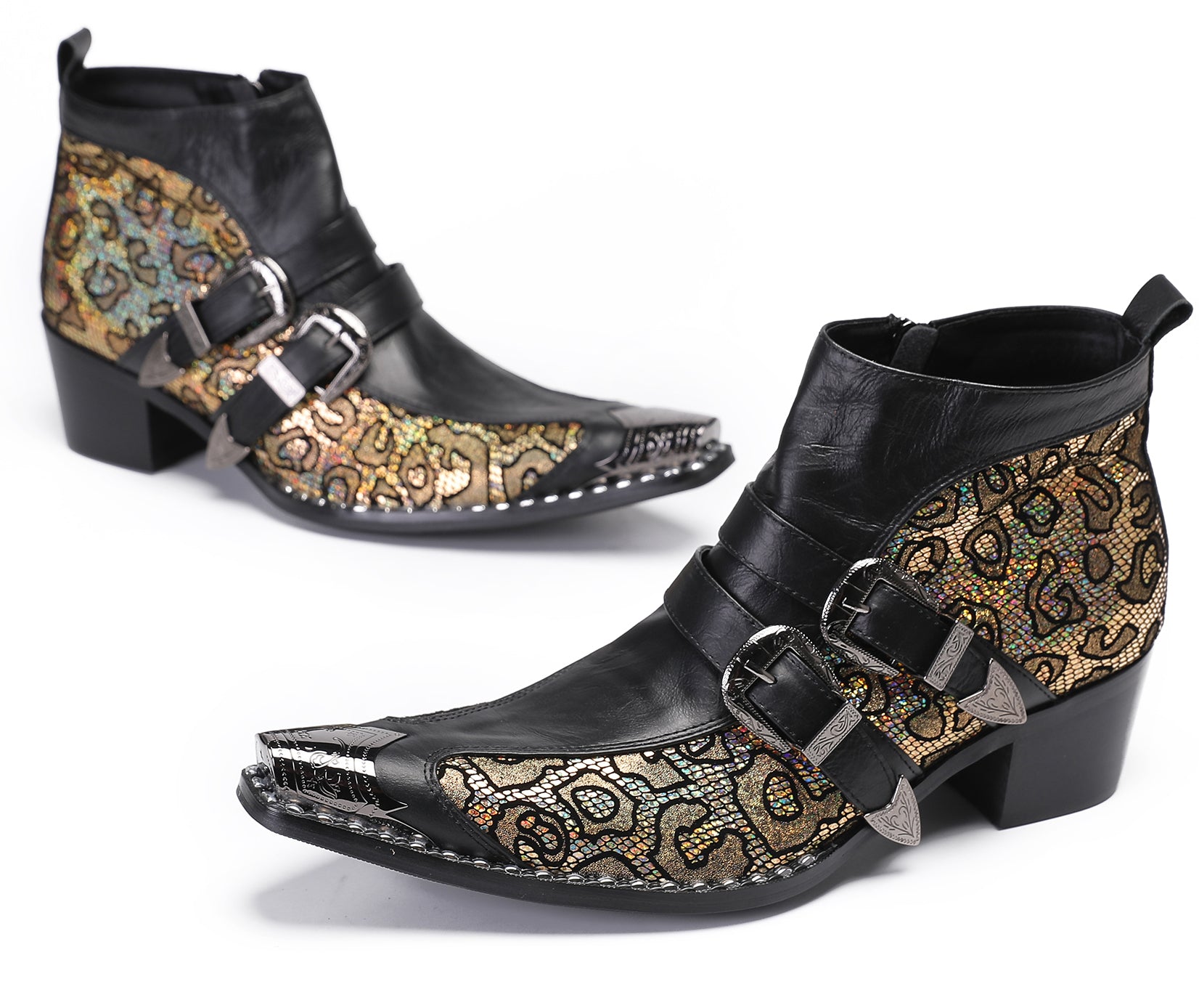 Mens Casual Two Tone Buckles Western Boots