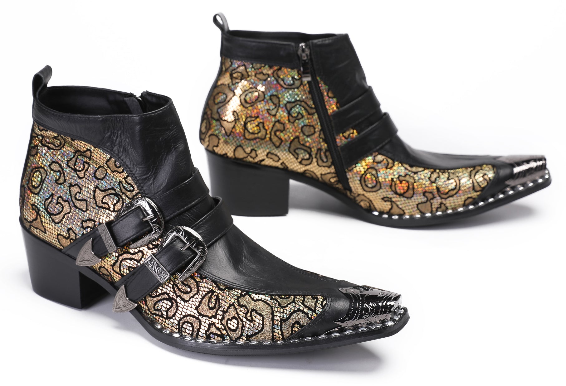 Mens Casual Two Tone Buckles Western Boots