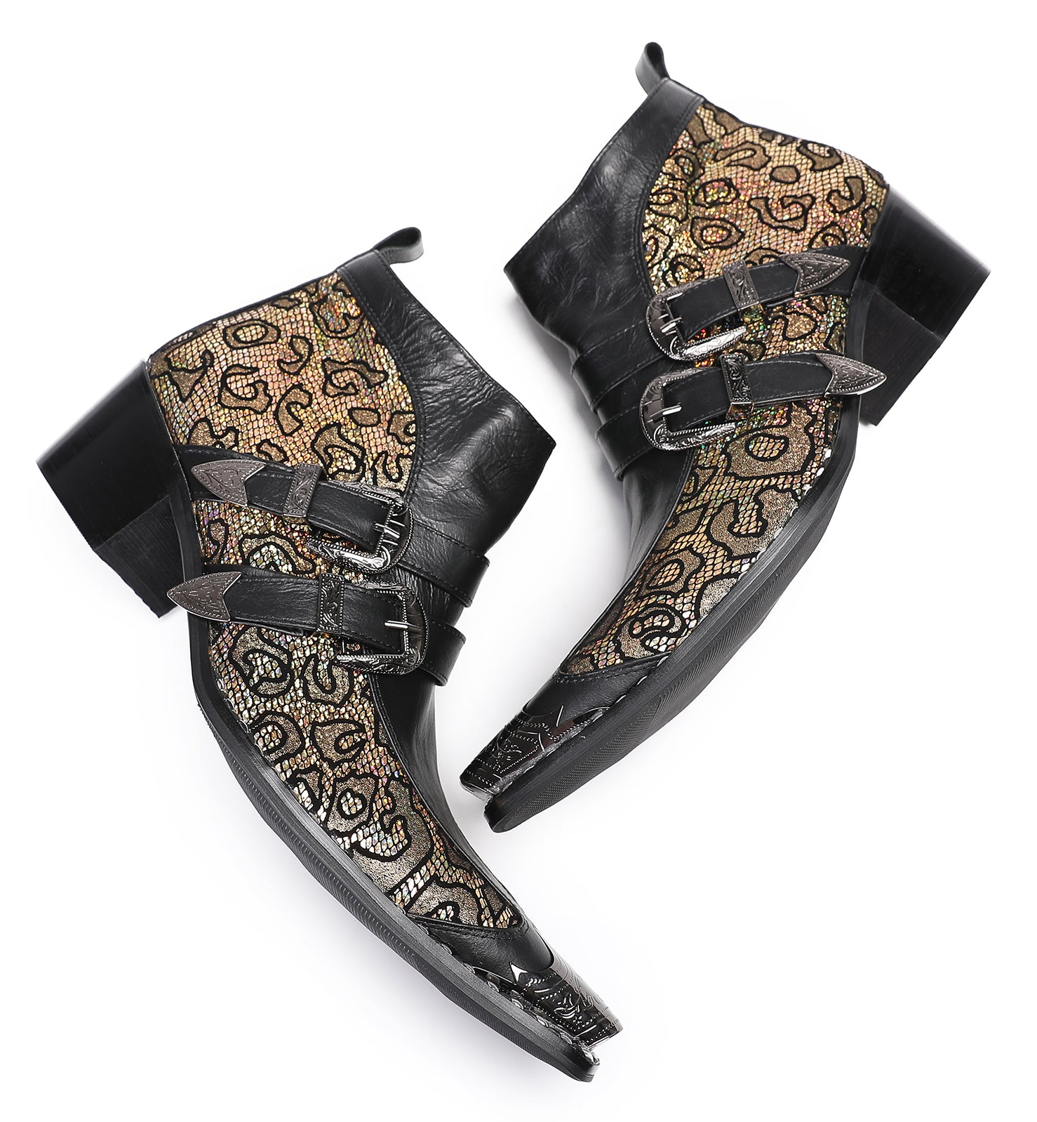 Mens Casual Two Tone Buckles Western Boots
