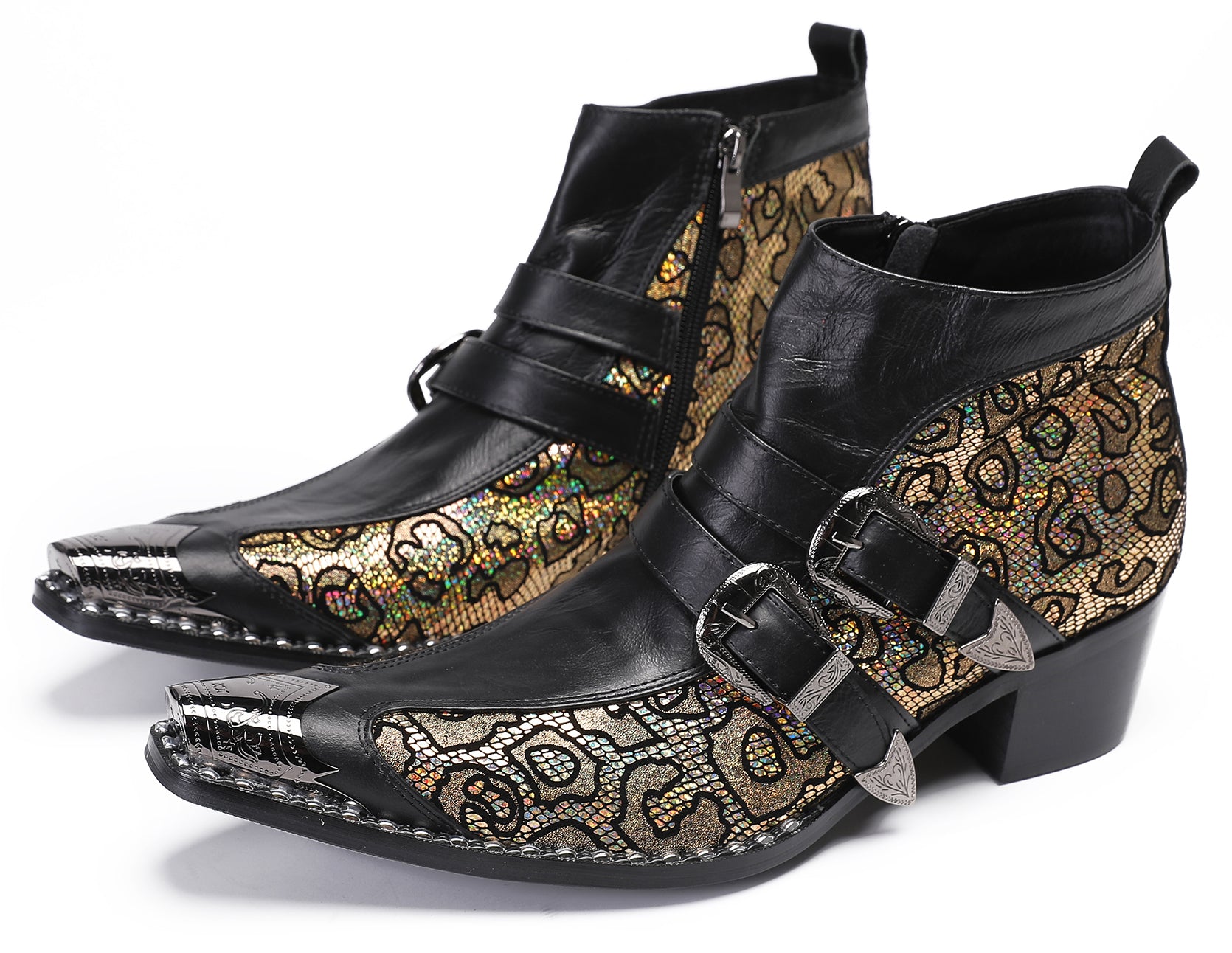 Mens Casual Two Tone Buckles Western Boots