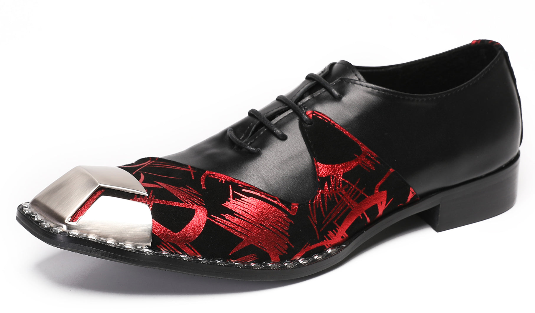 Mens Metal Square Tie Oxfords Two Toe Western Shoes
