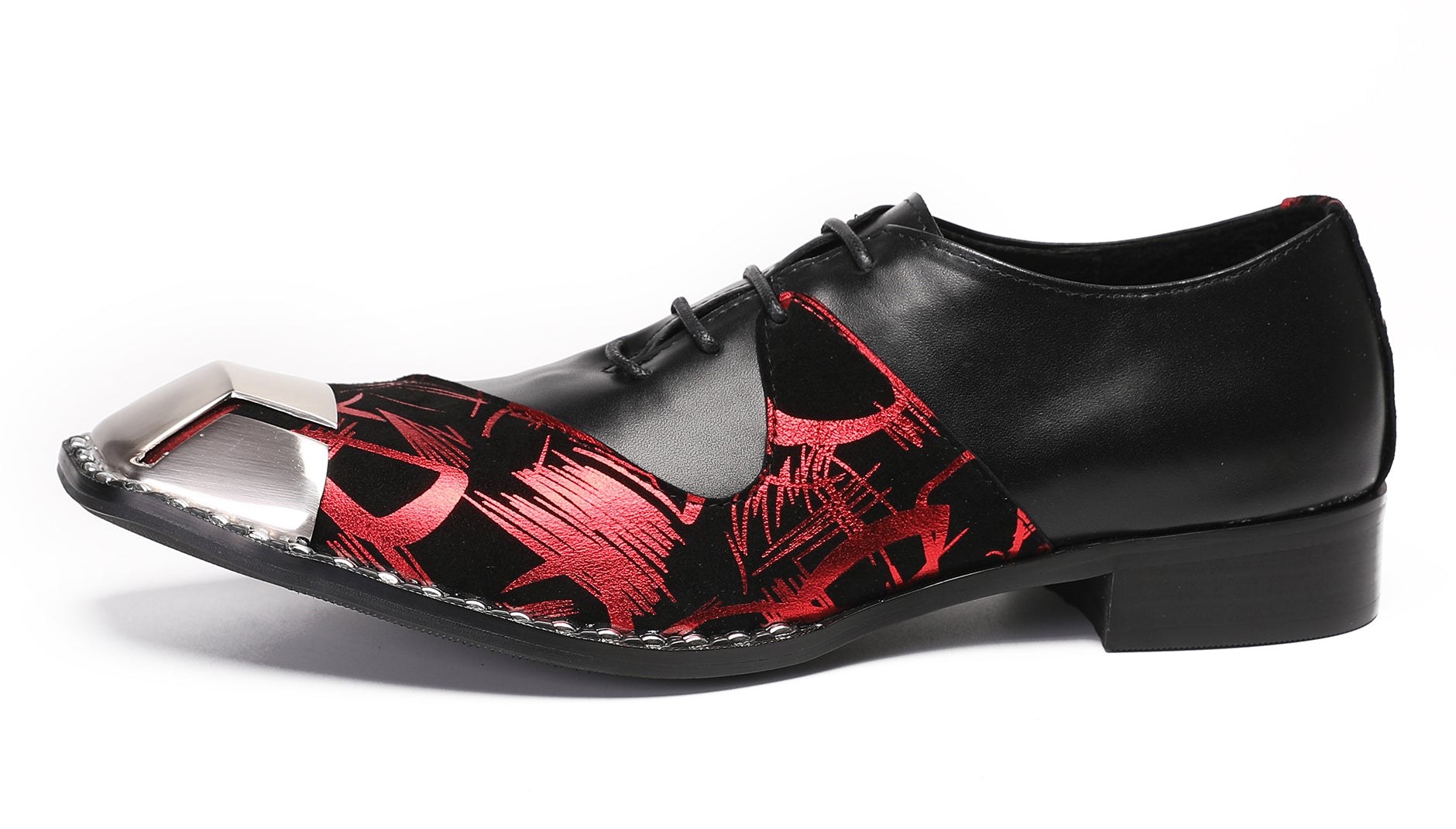 Mens Metal Square Tie Oxfords Two Toe Western Shoes
