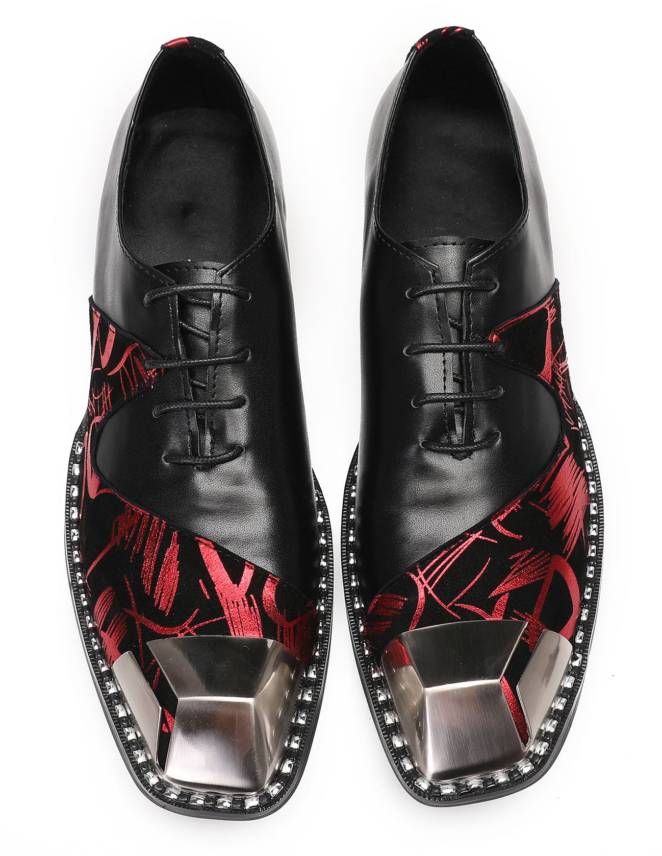Mens Metal Square Tie Oxfords Two Toe Western Shoes