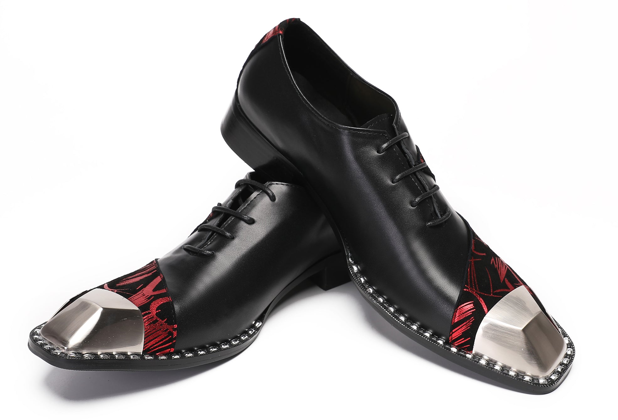Mens Metal Square Tie Oxfords Two Toe Western Shoes