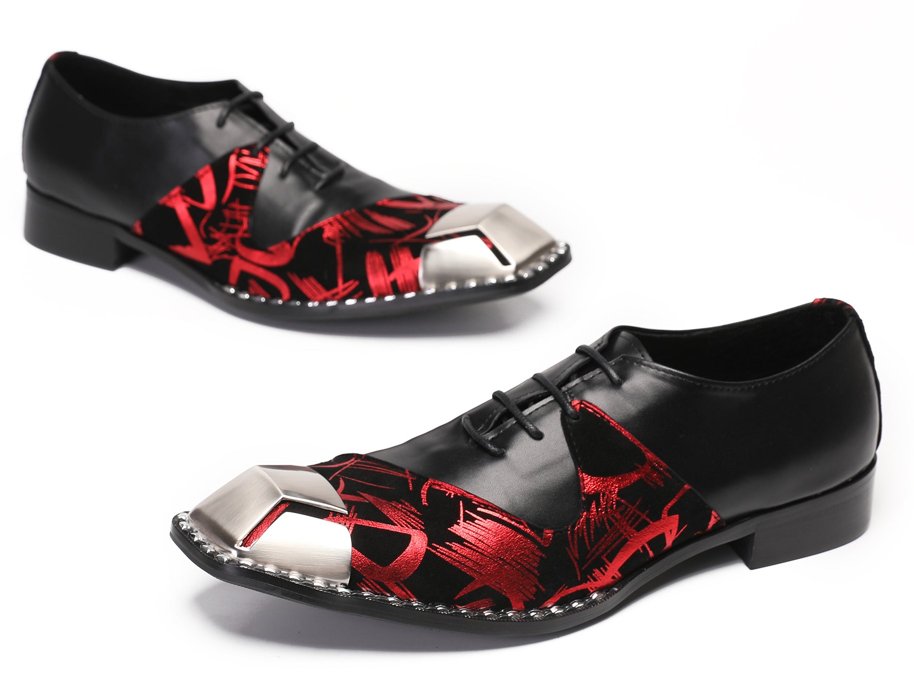 Mens Metal Square Tie Oxfords Two Toe Western Shoes