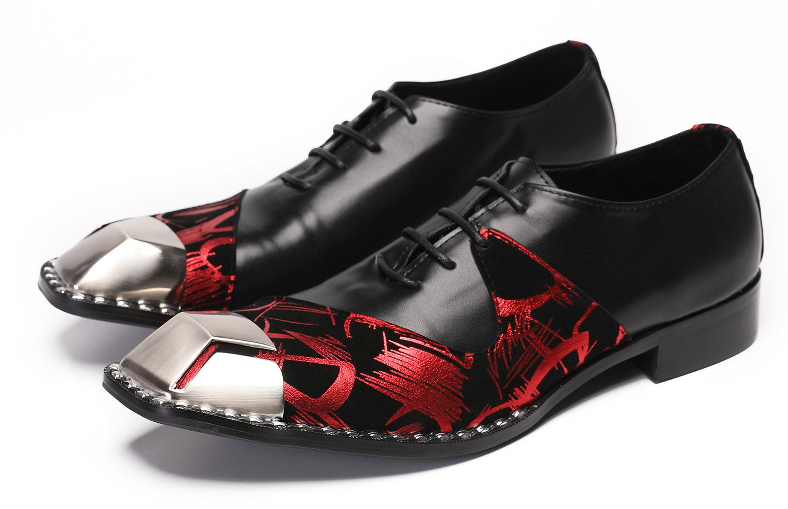 Mens Metal Square Tie Oxfords Two Toe Western Shoes