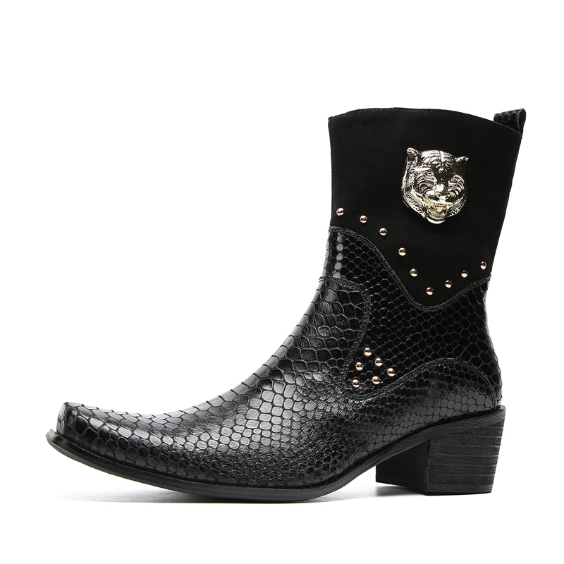 Men's Buttons Beaded High Top Western Boots