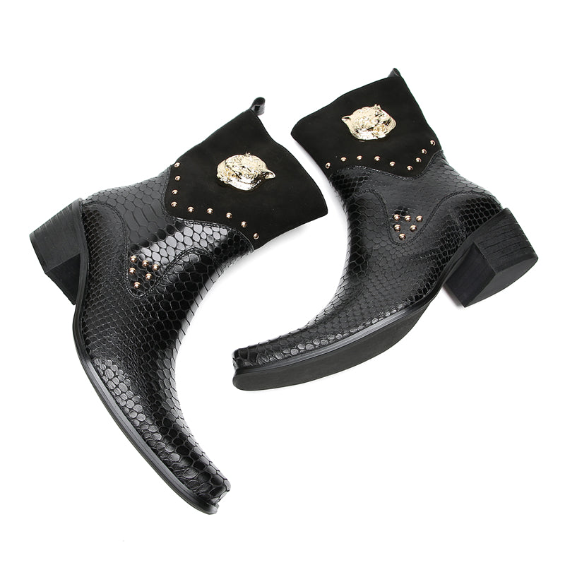Men's Buttons Beaded High Top Western Boots