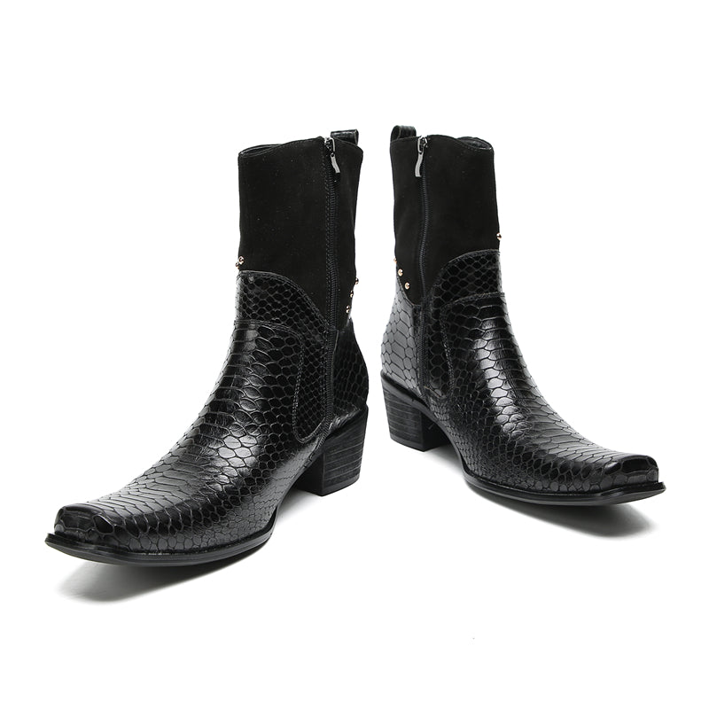 Men's Buttons Beaded High Top Western Boots
