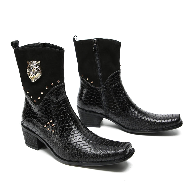 Men's Buttons Beaded High Top Western Boots