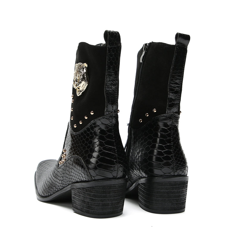 Men's Buttons Beaded High Top Western Boots