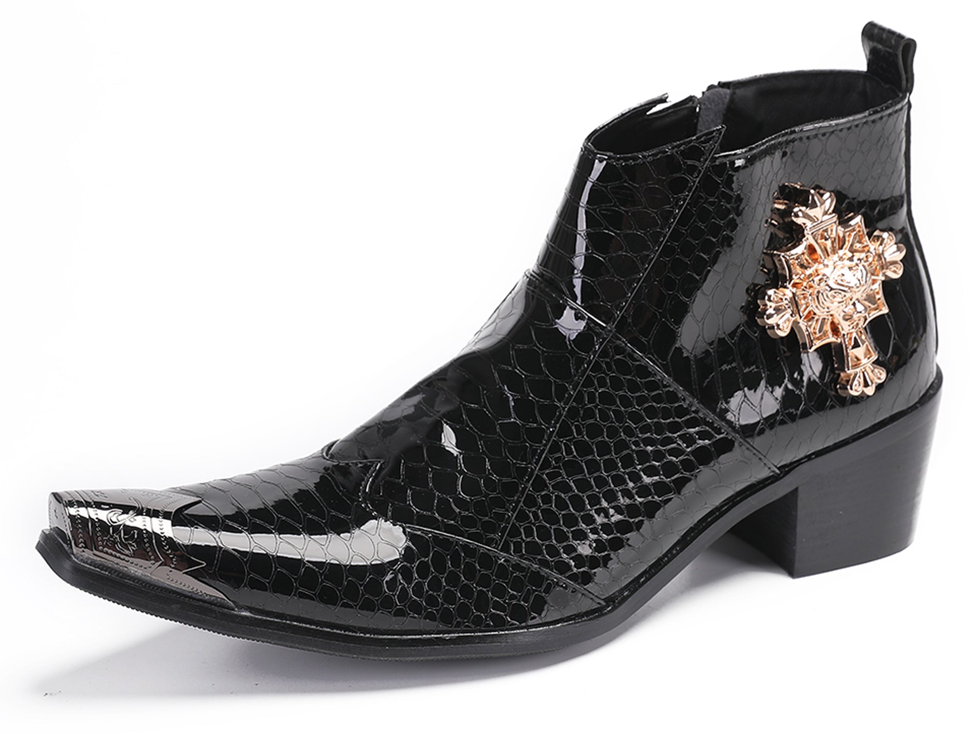 Mens Snakeskin Pattern Zipper Rap Western Boots