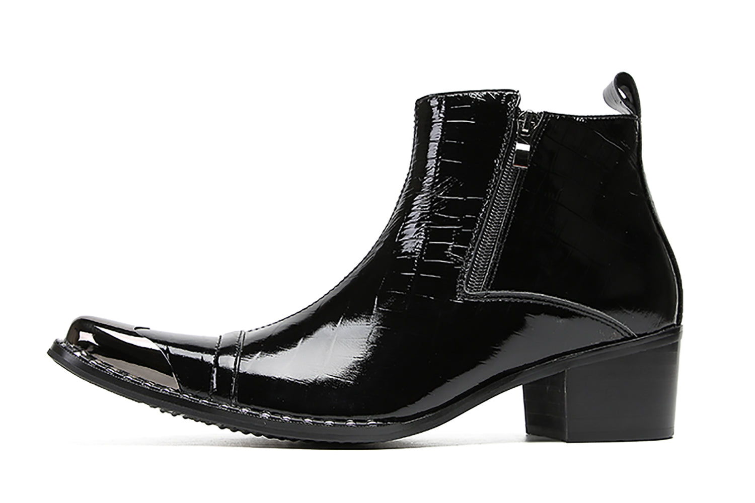 Botas occidentales con cremallera de dos caras y punta de metal para hombre