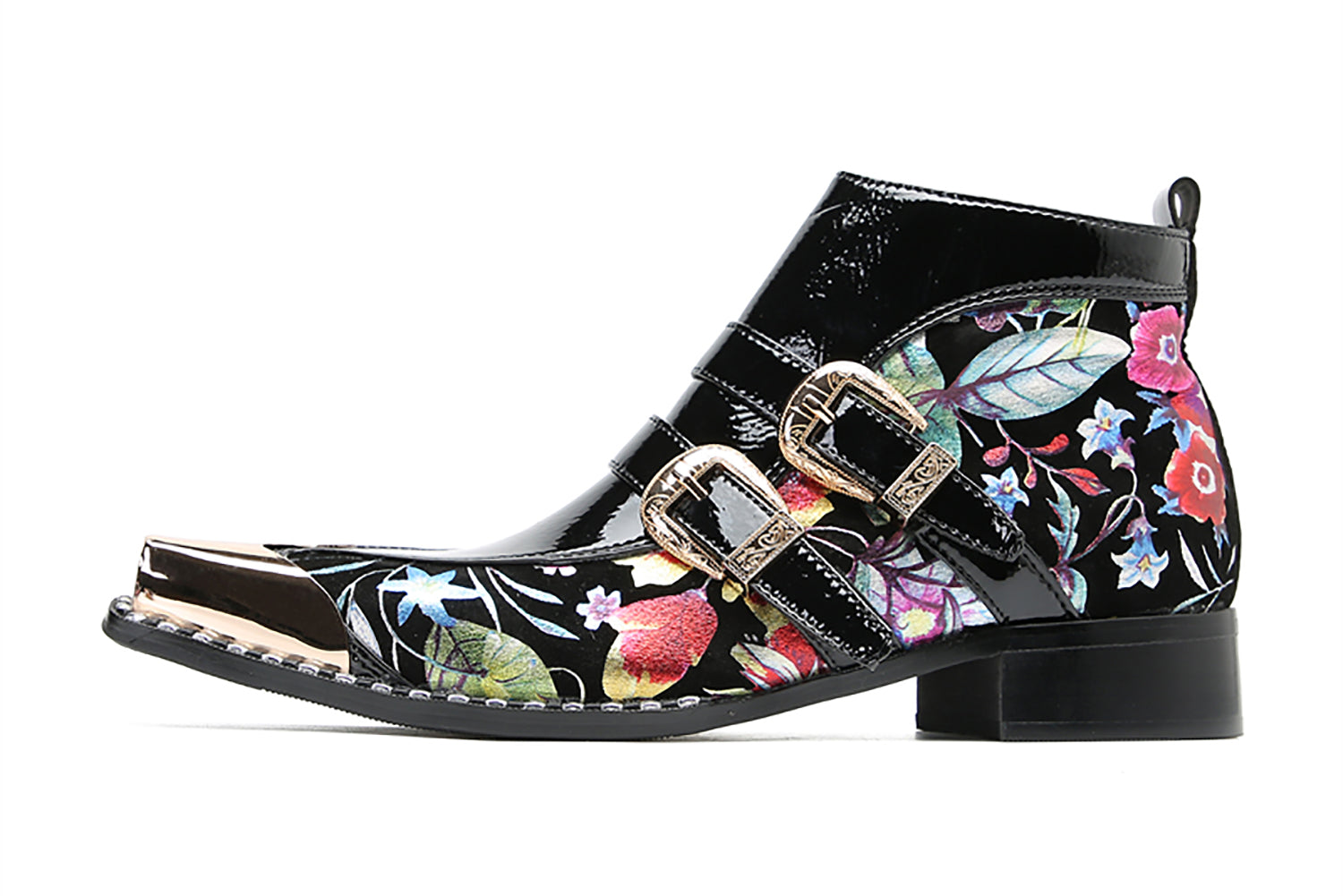 Botas vaqueras con botones dobles y punta cuadrada de metal para hombre