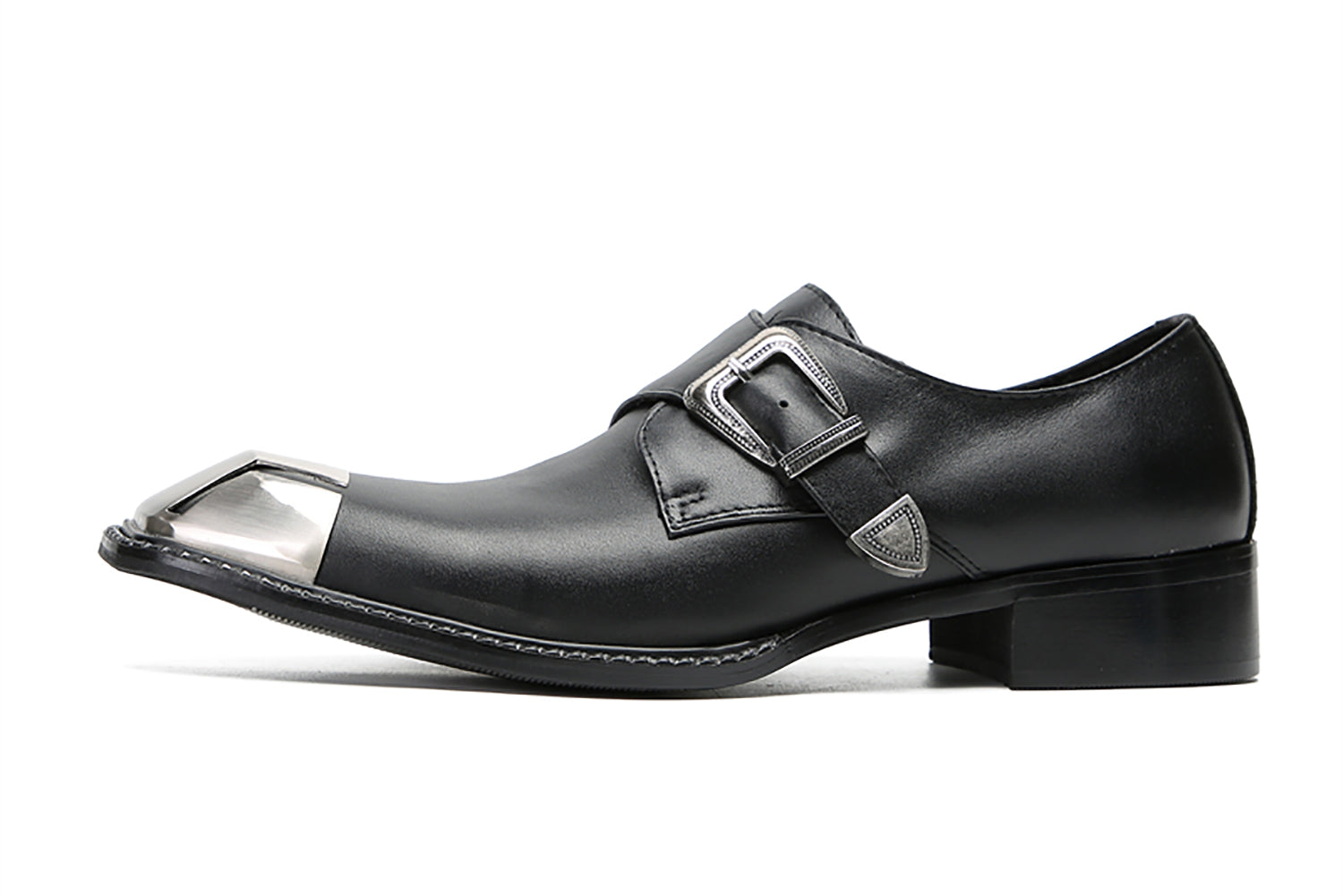 Mocasines occidentales informales con hebilla de punta cuadrada de metal para hombre