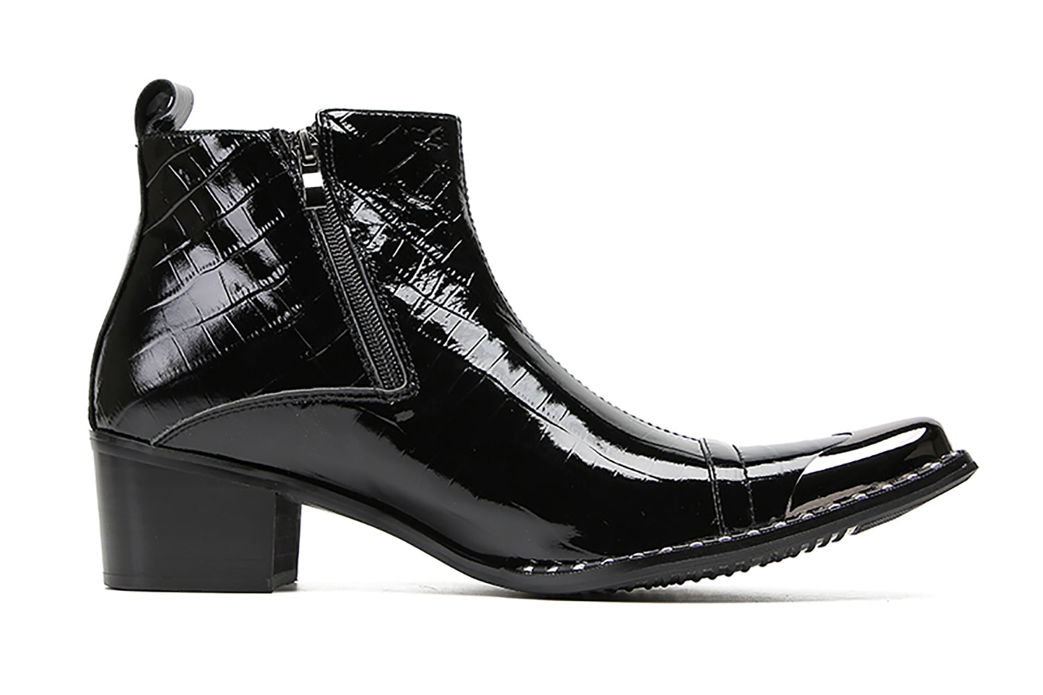 Botas occidentales con cremallera de dos caras y punta de metal para hombre