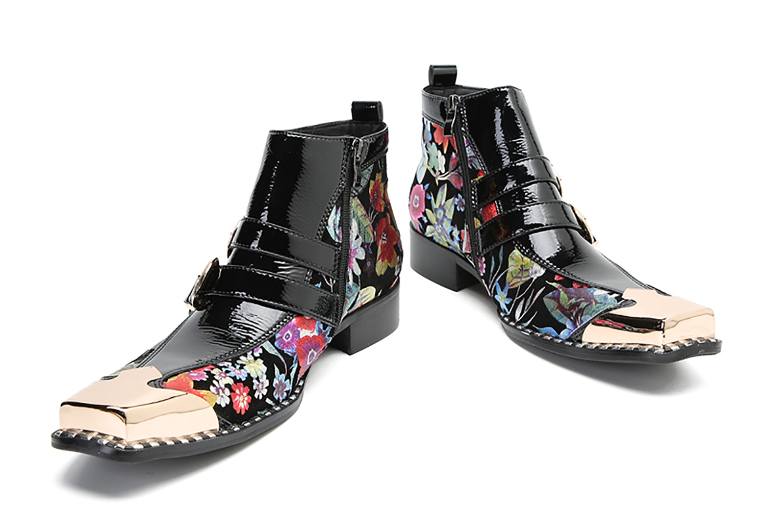 Botas vaqueras con botones dobles y punta cuadrada de metal para hombre