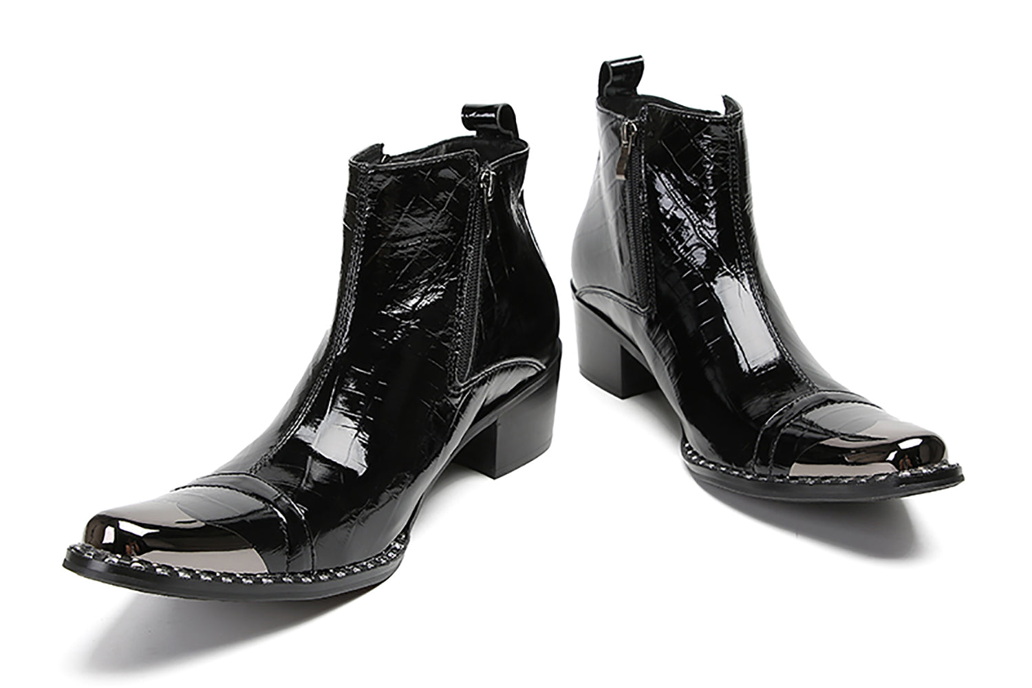 Botas occidentales con cremallera de dos caras y punta de metal para hombre
