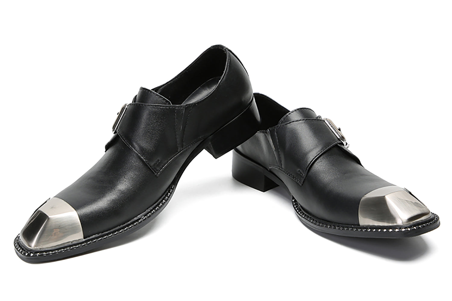 Mocasines occidentales informales con hebilla de punta cuadrada de metal para hombre