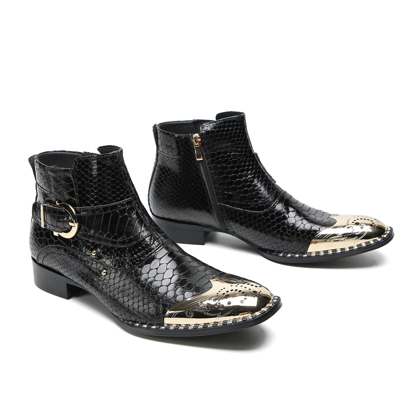 Botas vaqueras con botones y punta de metal para hombre