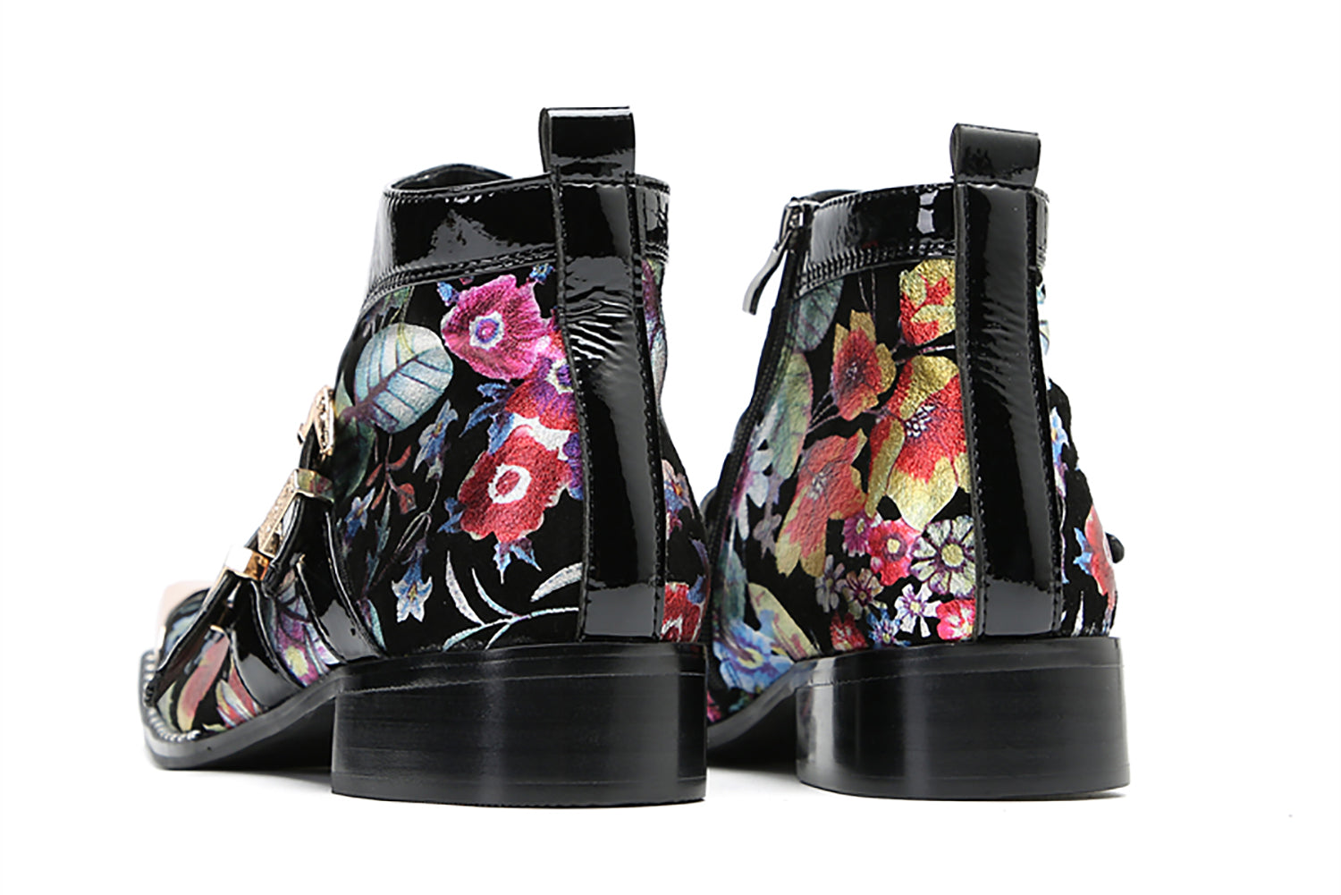 Botas vaqueras con botones dobles y punta cuadrada de metal para hombre