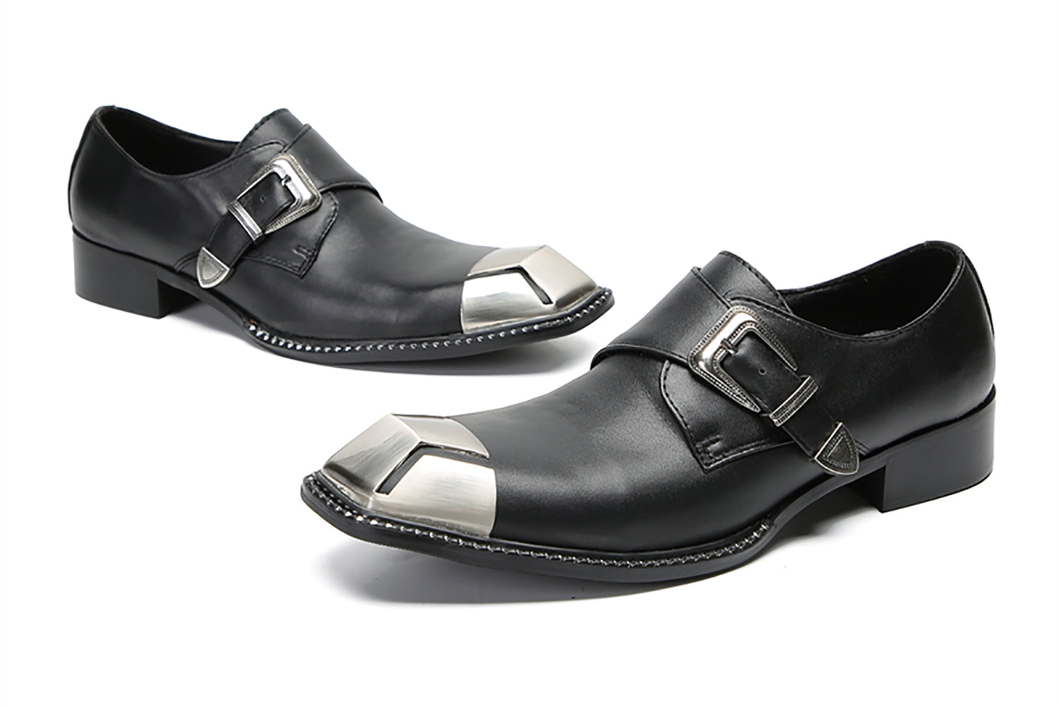Mocasines occidentales informales con hebilla de punta cuadrada de metal para hombre